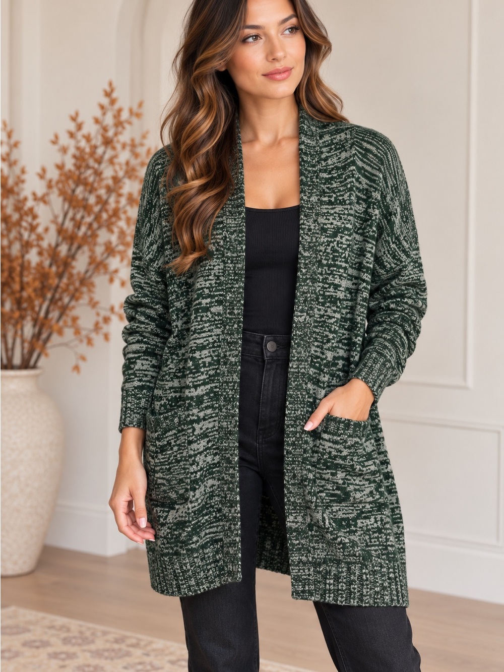 Talula Aritzia Black White Space Dye Open Front Cardigan Sweater Medium